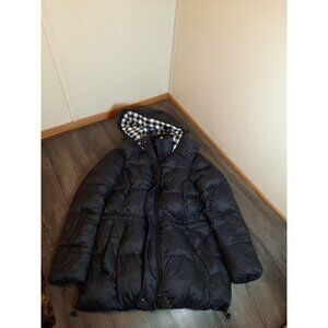 Lucky Brand Long Quilted Puffer Jacket Full Zip Hooded Size M